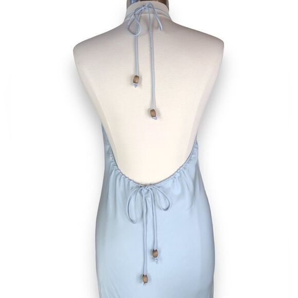 Song of Style Rosalind Maxi Dress in Baby Blue Charmeuse Backless Halter FLAW - Picture 9 of 11